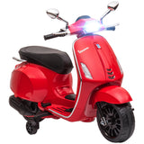 Moto Elétrica para Crianças de 3-6 Anos com Licença Vespa Motocicleta de Bateria 6V com USB MP3 Luz LED Rádio FM Moto para Crianças com Velocidade 3 km/h Carga 35 kg Vermelho