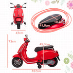 Moto Elétrica para Crianças de 3-6 Anos com Licença Vespa Motocicleta de Bateria 6V com USB MP3 Luz LED Rádio FM Moto para Crianças com Velocidade 3 km/h Carga 35 kg Vermelho