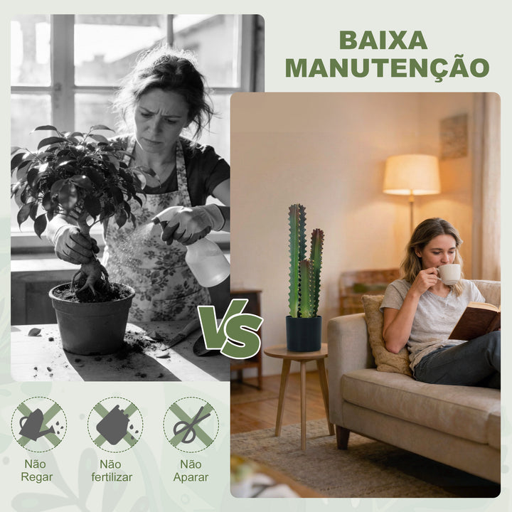 Cato Artificial 66 cm Planta Artificial Decorativa com Vaso e 3 Folhas para Decoração de Interiores Casa Escritório Sala Verde