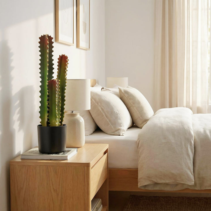 Cato Artificial 66 cm Planta Artificial Decorativa com Vaso e 3 Folhas para Decoração de Interiores Casa Escritório Sala Verde