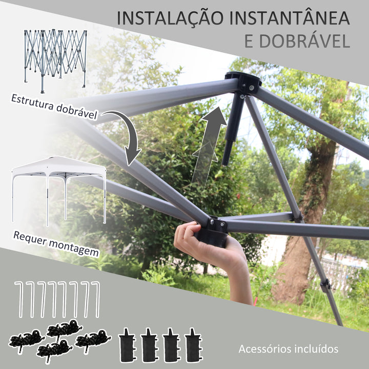 Tenda Dobrável 2,5x2,5x2,68cm Tenda de Jardim com Proteção UV 50+ Altura Ajustável com 4 Bolsas de Areia e Bolsa de Transporte para Acampamento Festas Pátio Branco