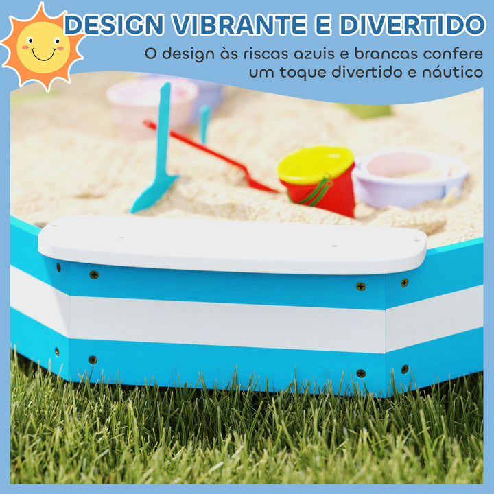 Caixa de Areia para Crianças acima de 3 Anos Caixa de Areia Infantil Quadrada com 4 Assentos para Exterior 133x133x16 cm Azul e Branco