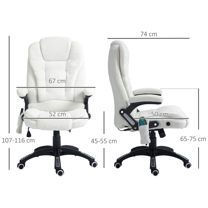 Cadeira de Massagem com 6 Pontos de Massagem Cadeira de Escritório Reclinável até 130° com Função de Aquecimento Altura Ajustável e Rodas para Estúdio 67x74x107-116 cm Branco