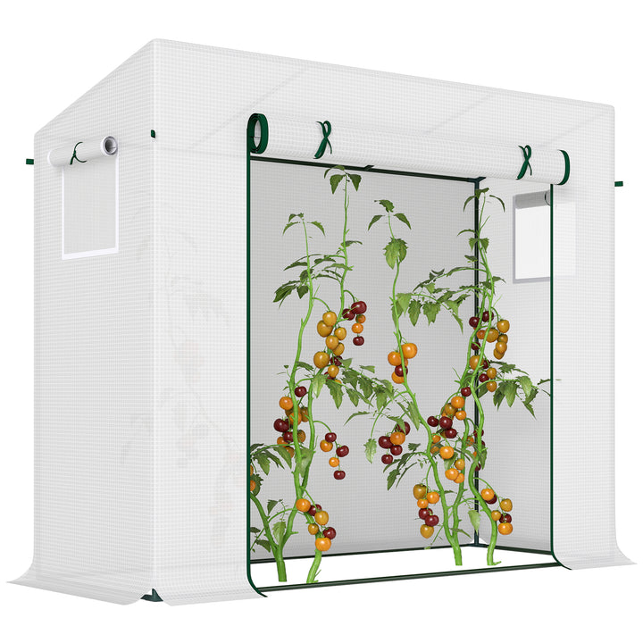 Estufa de Jardim Pequena Estufa de Exterior com Janelas e Estrutura de Aço Estufa para Cultivar Tomates Plantas Flores 200x76x168 cm Branco