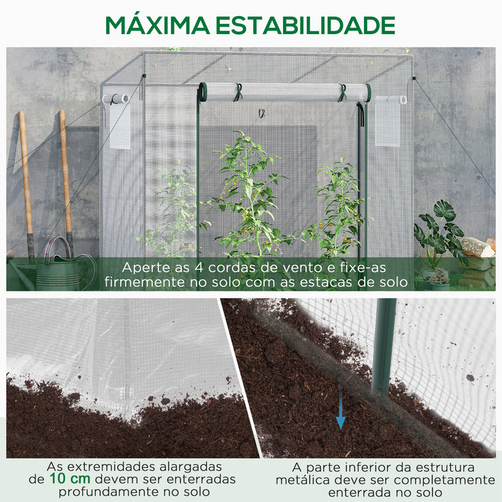 Estufa de Jardim Pequena Estufa de Exterior com Janelas e Estrutura de Aço Estufa para Cultivar Tomates Plantas Flores 200x76x168 cm Branco