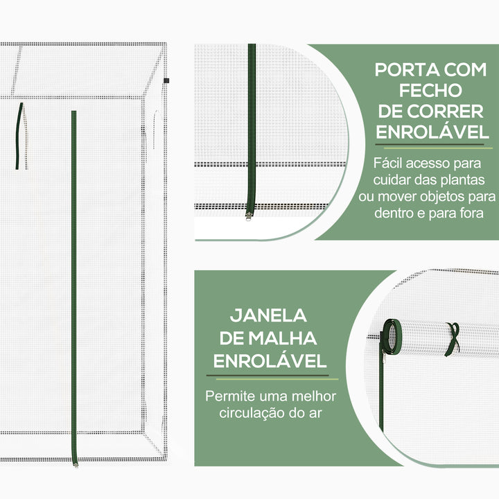 Estufa de Jardim Pequena Estufa de Exterior com Janelas e Estrutura de Aço Estufa para Cultivar Tomates Plantas Flores 200x76x168 cm Branco