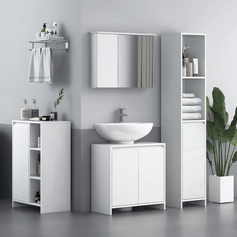 Coluna Casa de Banho Armário Alto Casa de Banho com Porta 2 Prateleiras Abertas Anti-Tombo Estilo Moderno 30x30x160 cm Branco