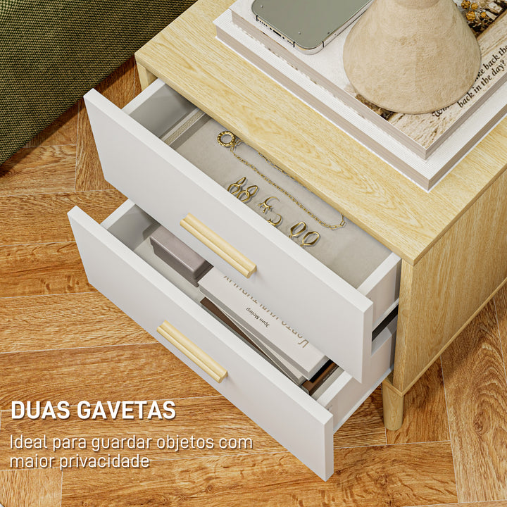 Mesas de Cabeceira de 2 Peças Mesas de Cabeceira para Dormitório com Gavetas e Puxadores de Bambu Mesas Auxiliares para Sala de Estar 40x40x50 cm Madeira