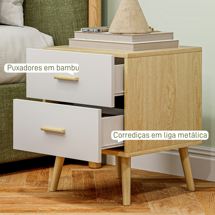 Mesas de Cabeceira de 2 Peças Mesas de Cabeceira para Dormitório com Gavetas e Puxadores de Bambu Mesas Auxiliares para Sala de Estar 40x40x50 cm Madeira