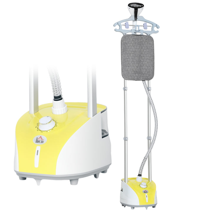 Ferro de Engomar a Vapor para Roupa 1800W Temperatura Ajustável em 11 Níveis Ferro de Engomar Vertical com Barra Dupla Depósito de 2 L Aquecimento em 38s 35x25x47-118,5 cm Amarelo