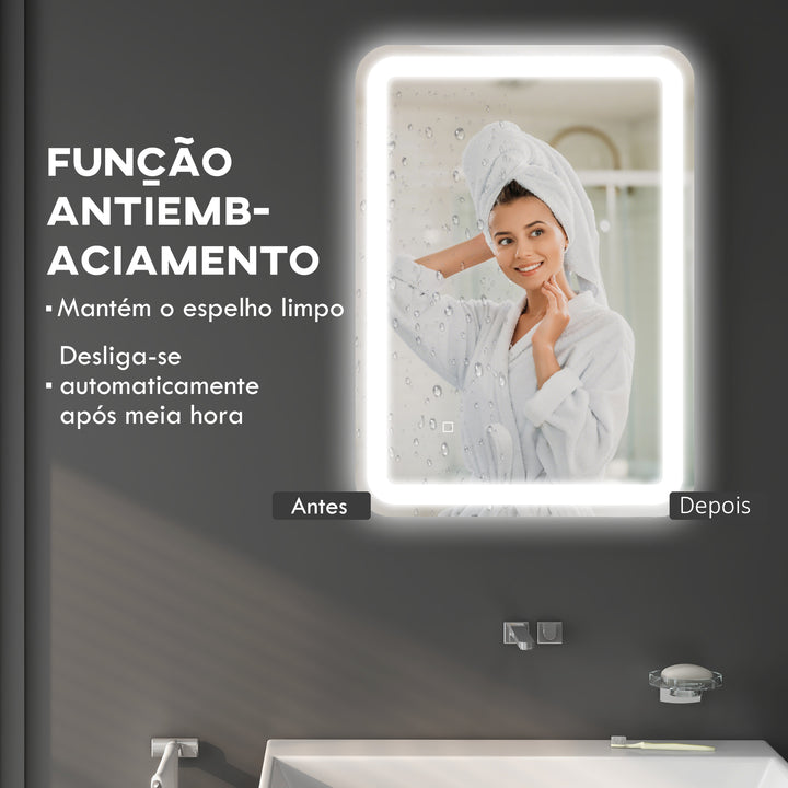 Espelho Casa de banho com Luzes LED 70x50 cm Espelho de Parede Antiembaciamento com 3 Temperaturas de Cor Ajustável e Função de Memória Horizontal e Vertical Prata