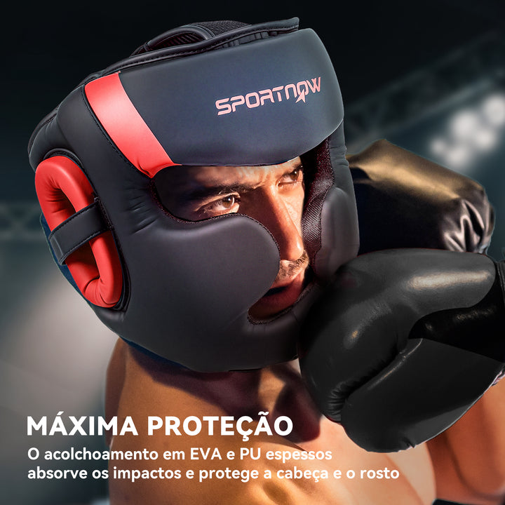 Capacete de Boxe Capacete MMA com Correia Ajustável Protetor de Cabeça para Grappling Sparring Artes Marciais Karate Tamanho L Vermelho e Preto