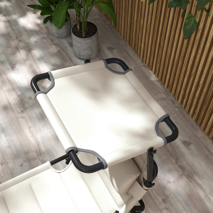 Espreguiçadeira Dobrável Espreguiçadeira de Jardim com Toldo Ajustável Encosto Regulável em 4 Níveis e Apoio de Cabeça para Jardim Terraço Piscina 70x200x45 cm Creme