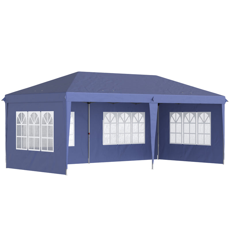 Tenda Dobrável 585x295x270 cm com 4 Paredes Laterais Amovíveis Tenda de Jardim com 4 Janelas e Bolsa de Transporte para Pátio Exterior Azul