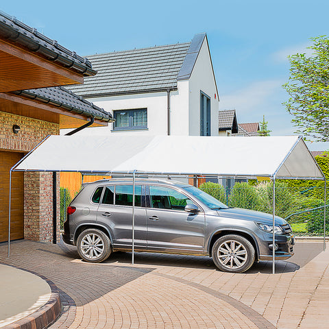 Tenda de Garagem 3x6 m Tenda de Garagem para Carros Impermeável com Toldo de Tecido PE e Estrutura de Aço Galvanizado Tenda para Jardim Pátio Branco