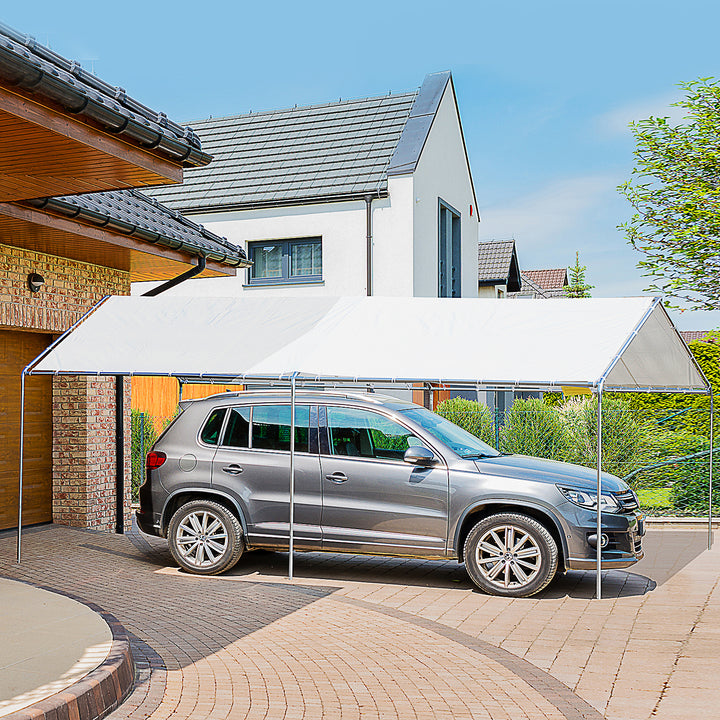 Tenda de Garagem 3x6 m Tenda de Garagem para Carros Impermeável com Toldo de Tecido PE e Estrutura de Aço Galvanizado Tenda para Jardim Pátio Branco