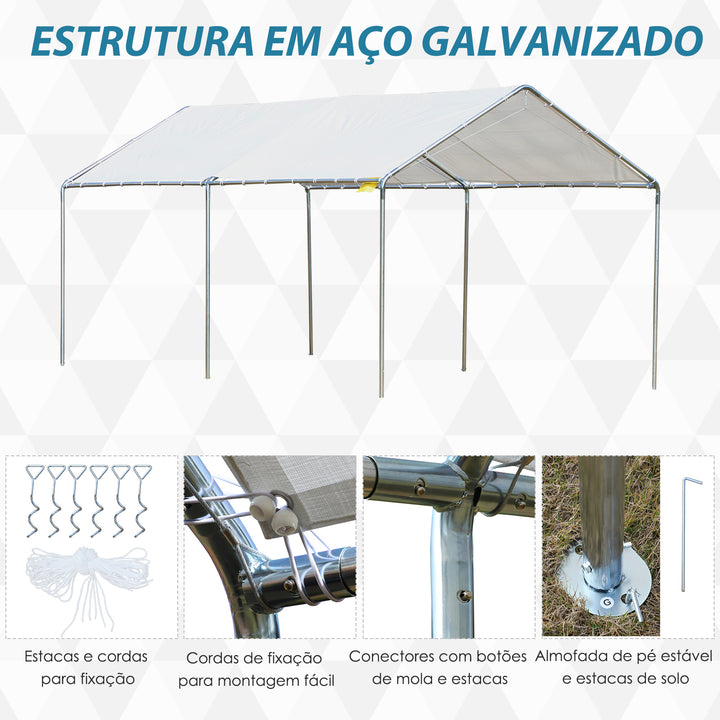Tenda de Garagem 3x6 m Tenda de Garagem para Carros Impermeável com Toldo de Tecido PE e Estrutura de Aço Galvanizado Tenda para Jardim Pátio Branco