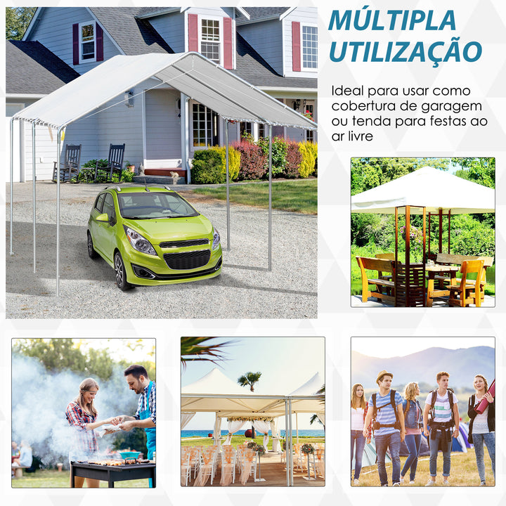 Tenda de Garagem 3x6 m Tenda de Garagem para Carros Impermeável com Toldo de Tecido PE e Estrutura de Aço Galvanizado Tenda para Jardim Pátio Branco