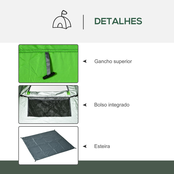 Tenda de Duche Tenda de Privacidade Portátil com 1 Gancho Bolso Bolsa de Transporte e UV20+ para Duche Trocador Sanita 126x124x189 cm Verde