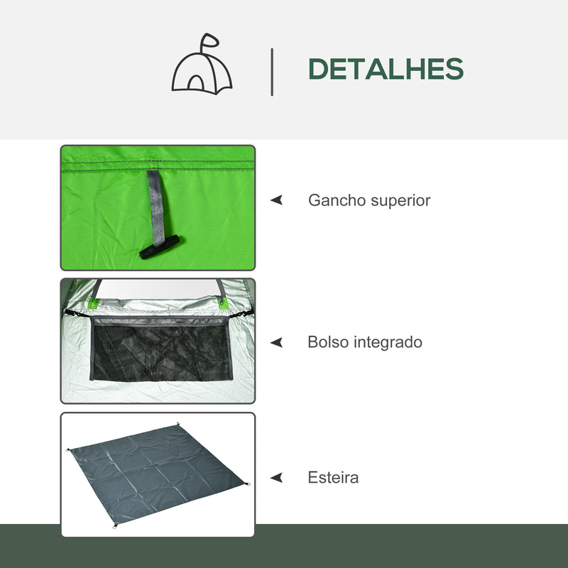 Tenda de Duche Tenda de Privacidade Portátil com 1 Gancho Bolso Bolsa de Transporte e UV20+ para Duche Trocador Sanita 126x124x189 cm Verde