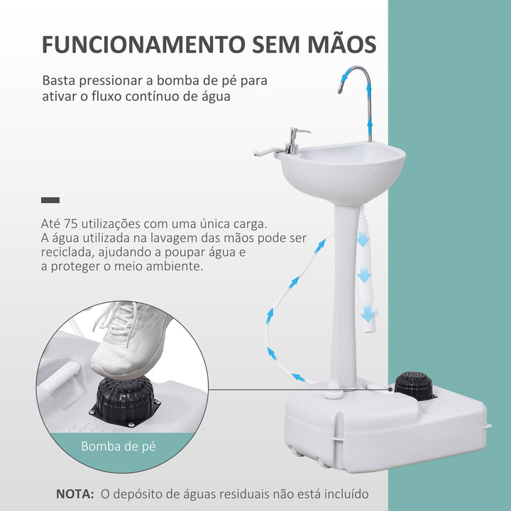 Pia ao ar livre portátil com tanque de água 17L Toalheiro Roda 51x33,5x103