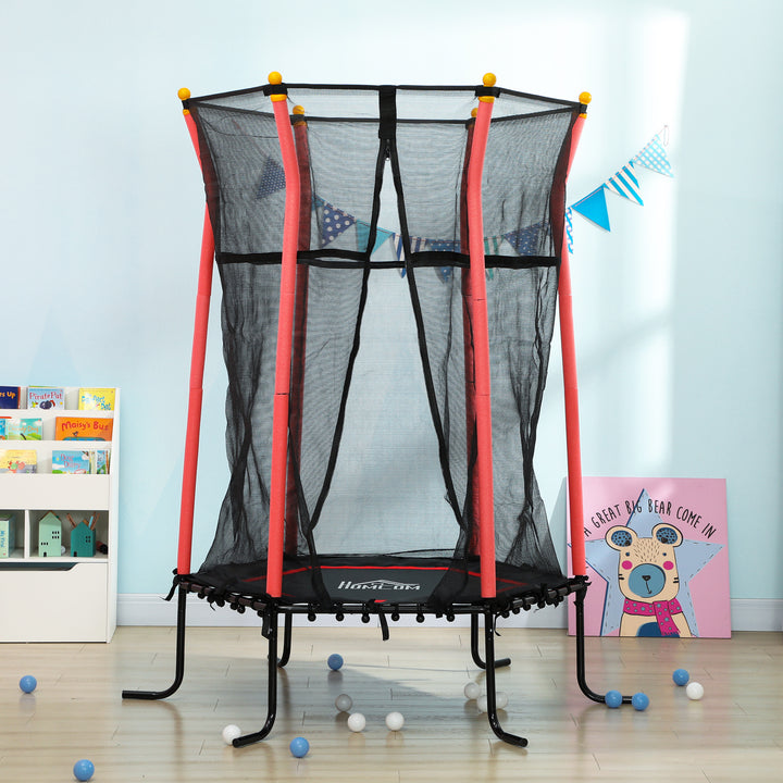 Trampolim para Crianças acima de 3 Anos Cama Elástica Infantil com Rede de Segurança e Estrutura de Aço para Interiores e Exteriores Carga 50kg Ø163,5x190 cm Vermelho