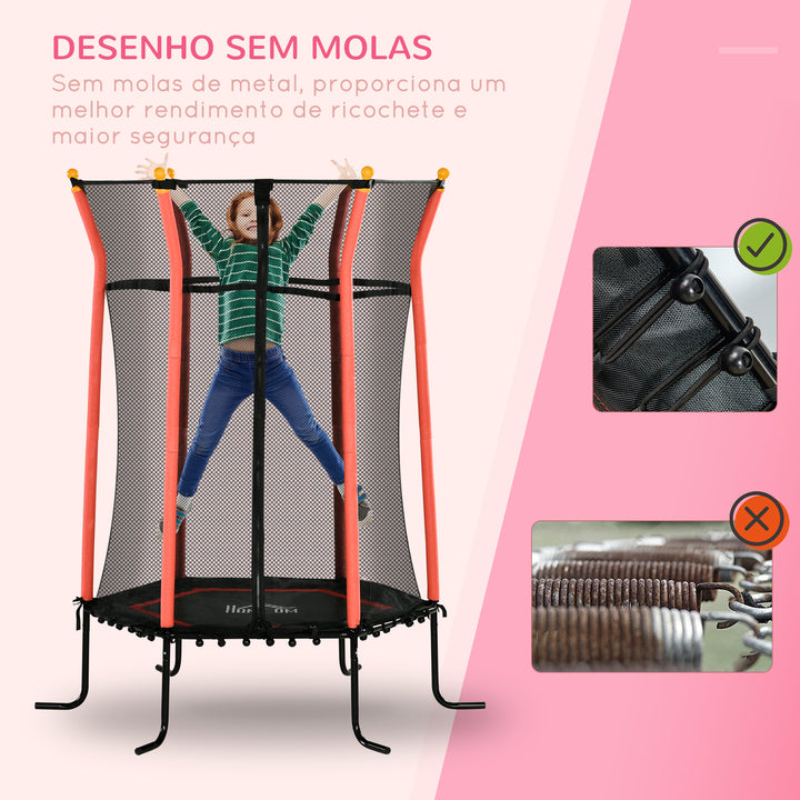 Trampolim para Crianças acima de 3 Anos Cama Elástica Infantil com Rede de Segurança e Estrutura de Aço para Interiores e Exteriores Carga 50kg Ø163,5x190 cm Vermelho