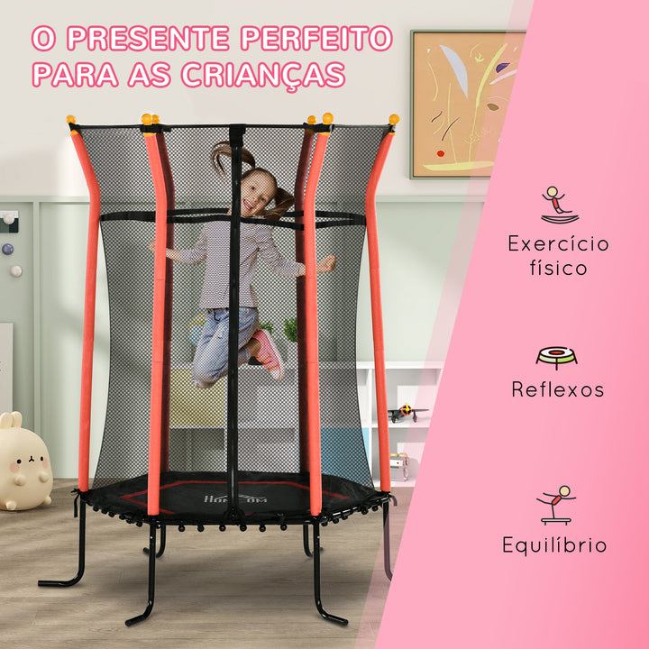 Trampolim para Crianças acima de 3 Anos Cama Elástica Infantil com Rede de Segurança e Estrutura de Aço para Interiores e Exteriores Carga 50kg Ø163,5x190 cm Vermelho