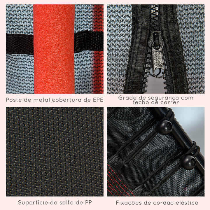 Trampolim para Crianças acima de 3 Anos Cama Elástica Infantil com Rede de Segurança e Estrutura de Aço para Interiores e Exteriores Carga 50kg Ø163,5x190 cm Vermelho