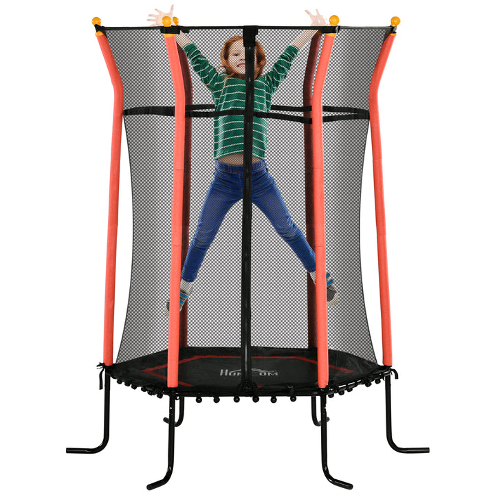 Trampolim para Crianças acima de 3 Anos Cama Elástica Infantil com Rede de Segurança e Estrutura de Aço para Interiores e Exteriores Carga 50kg Ø163,5x190 cm Vermelho