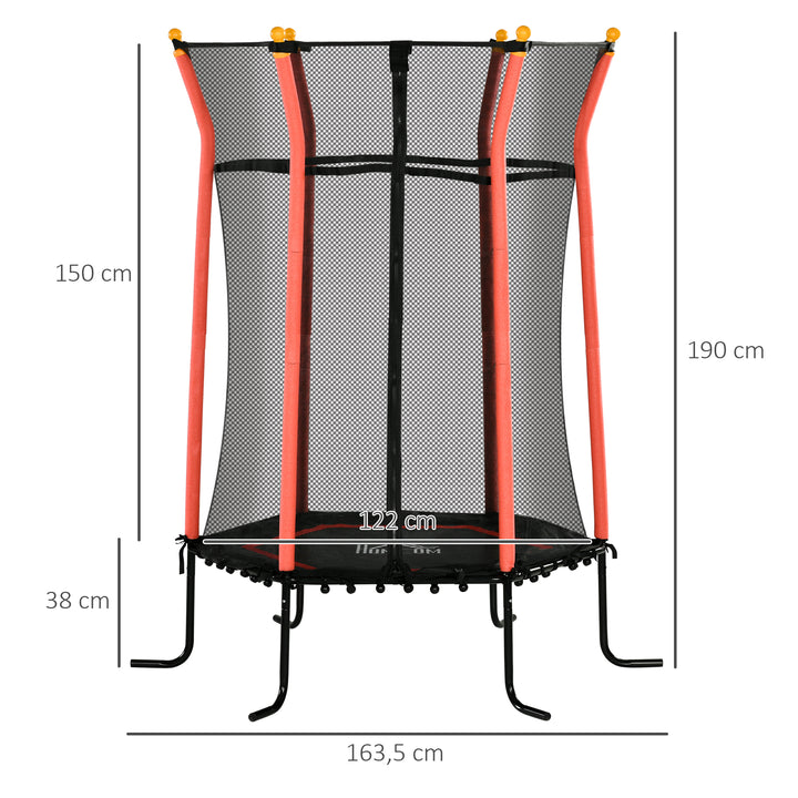 Trampolim para Crianças acima de 3 Anos Cama Elástica Infantil com Rede de Segurança e Estrutura de Aço para Interiores e Exteriores Carga 50kg Ø163,5x190 cm Vermelho