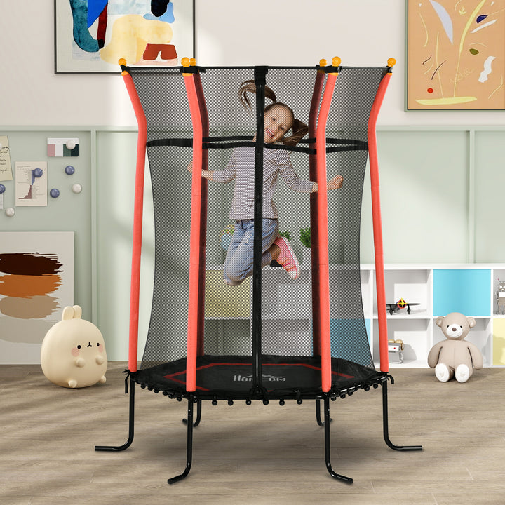 Trampolim para Crianças acima de 3 Anos Cama Elástica Infantil com Rede de Segurança e Estrutura de Aço para Interiores e Exteriores Carga 50kg Ø163,5x190 cm Vermelho