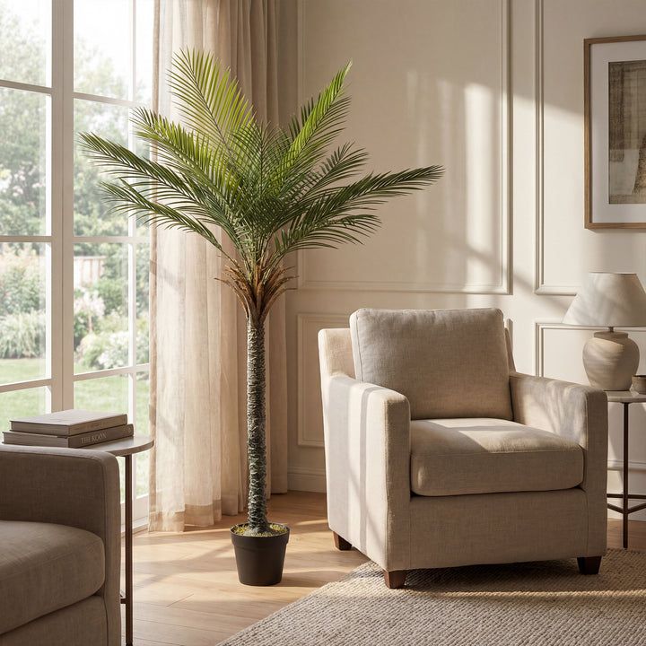 Planta Artificial Decorativa 180 cm Palmeira Artificial com Vaso e Folhas para Interior Casa Sala Escritório Verde