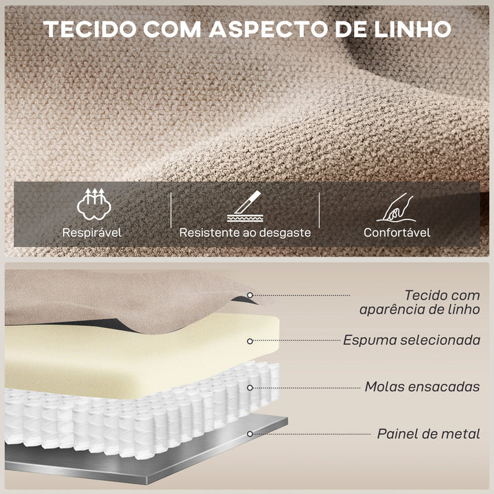 Poltrona Reclinável Manual com Tecido de Aspeto em Linho Poltrona Reclinável Moderna com Almofada Espessa Apoio para os Braços Acolchoados e Apoio para os Pés 85x93x105 cm Bege