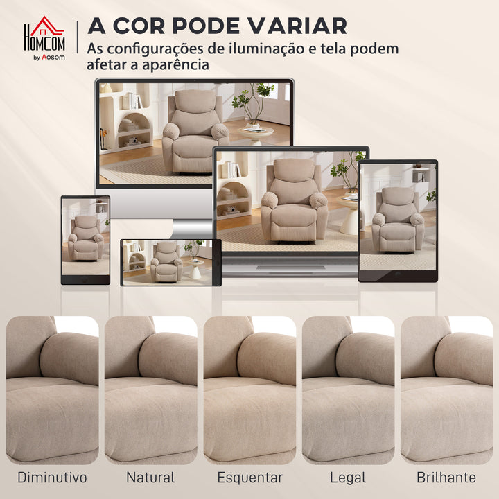 Poltrona Reclinável Manual com Tecido de Aspeto em Linho Poltrona Reclinável Moderna com Almofada Espessa Apoio para os Braços Acolchoados e Apoio para os Pés 85x93x105 cm Bege