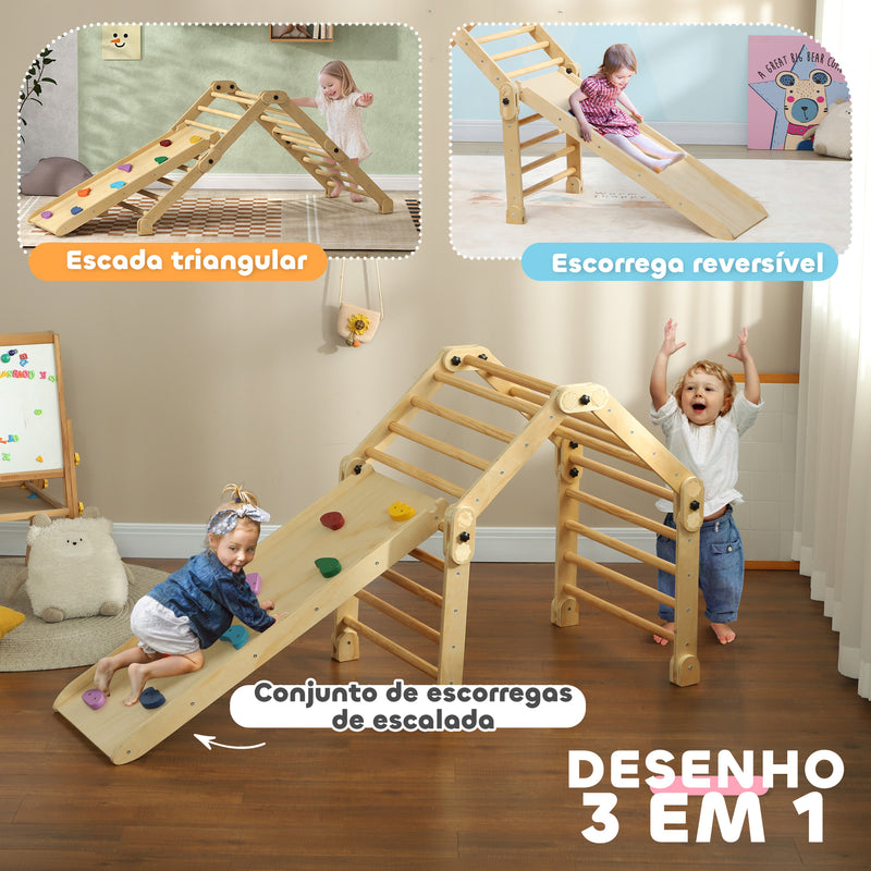 Escalada para Crianças 3 em 1 Estrutura de Escalada Dobrável para Crianças de 18-48 Meses com Rampa para Escorregar ou Escalar Jogo de Aprendizagem 175x70x89 cm Multicor