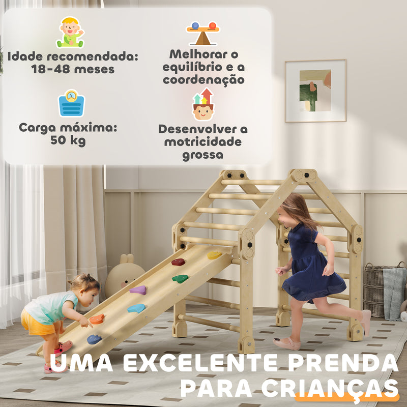 Escalada para Crianças 3 em 1 Estrutura de Escalada Dobrável para Crianças de 18-48 Meses com Rampa para Escorregar ou Escalar Jogo de Aprendizagem 175x70x89 cm Multicor