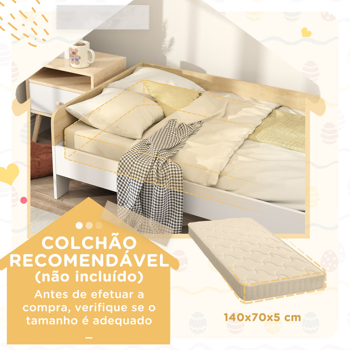 Cama para Crianças acima de 3 Anos 143,5x74x40 cm Cama de Madeira para Crianças Carga 80 kg para Dormitório Branco e Madeira