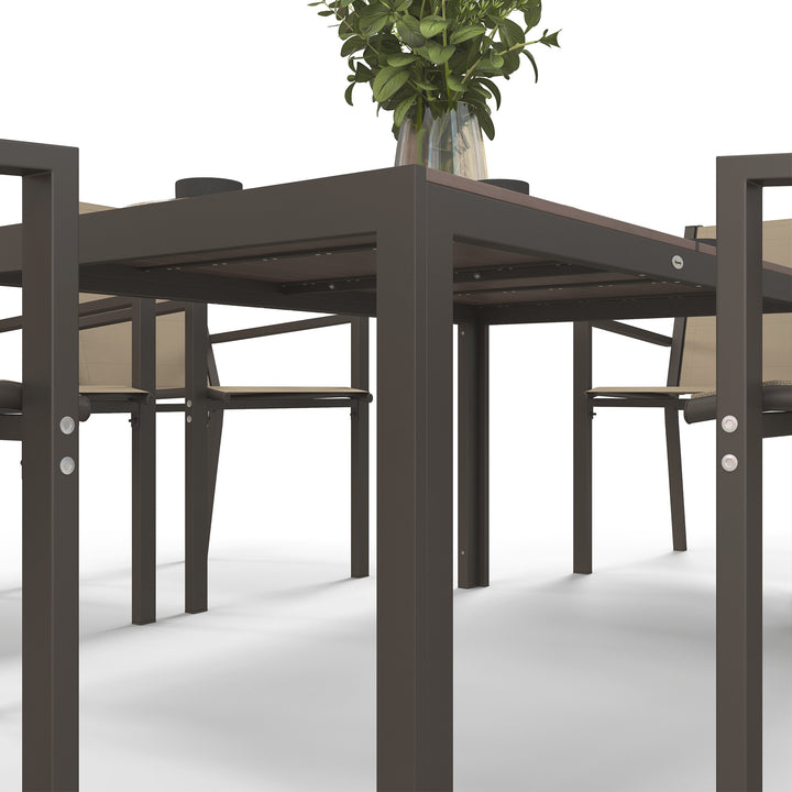 Conjunto de Refeição de Exterior de 7 Peças Conjunto de Mesa e 6 Cadeiras de Jardim com Cadeiras Empilháveis e Estrutura de Aço para Terraço Pátio Cáqui