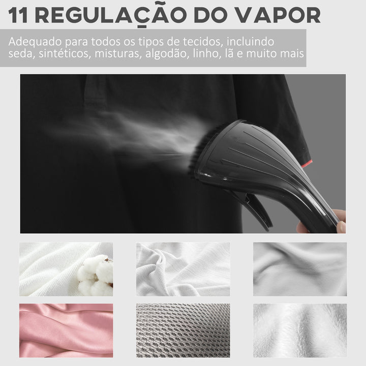 Ferro de Engomar a Vapor para Roupa 1800W Temperatura Ajustável em 11 Níveis Ferro de Engomar Vertical com Barra Dupla Depósito de 2 L Aquecimento em 38s 35x25x47-118,5 cm Preto