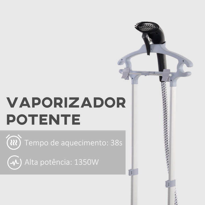 Ferro de Engomar a Vapor para Roupa 1800W Temperatura Ajustável em 11 Níveis Ferro de Engomar Vertical com Barra Dupla Depósito de 2 L Aquecimento em 38s 35x25x47-118,5 cm Preto
