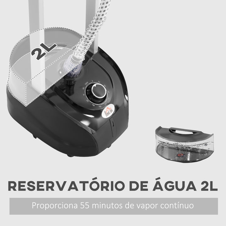 Ferro de Engomar a Vapor para Roupa 1800W Temperatura Ajustável em 11 Níveis Ferro de Engomar Vertical com Barra Dupla Depósito de 2 L Aquecimento em 38s 35x25x47-118,5 cm Preto