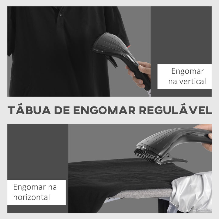 Ferro de Engomar a Vapor para Roupa 1800W Temperatura Ajustável em 11 Níveis Ferro de Engomar Vertical com Barra Dupla Depósito de 2 L Aquecimento em 38s 35x25x47-118,5 cm Preto