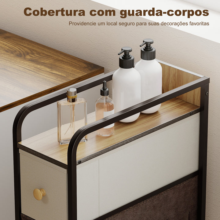 Cómoda com 4 Gavetas de Tecido Dobráveis, Cómoda Estreita para Quarto com Estrutura Metálica, Gaveteiro para Espaços Pequenos, Sala de Estar, Closet, Casa de Banho, Multicolorido