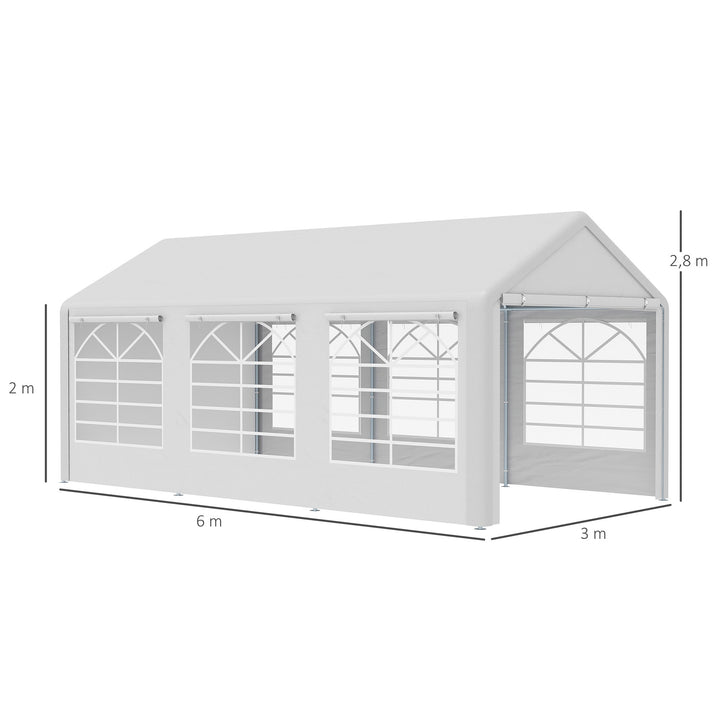 Pérgola para Jardim 6x3m Pérgola de Jardim com 4 Painéis Laterais 2 Portas Enroláveis e 6 Janelas Proteção UV para Exterior Eventos Casamentos Branco
