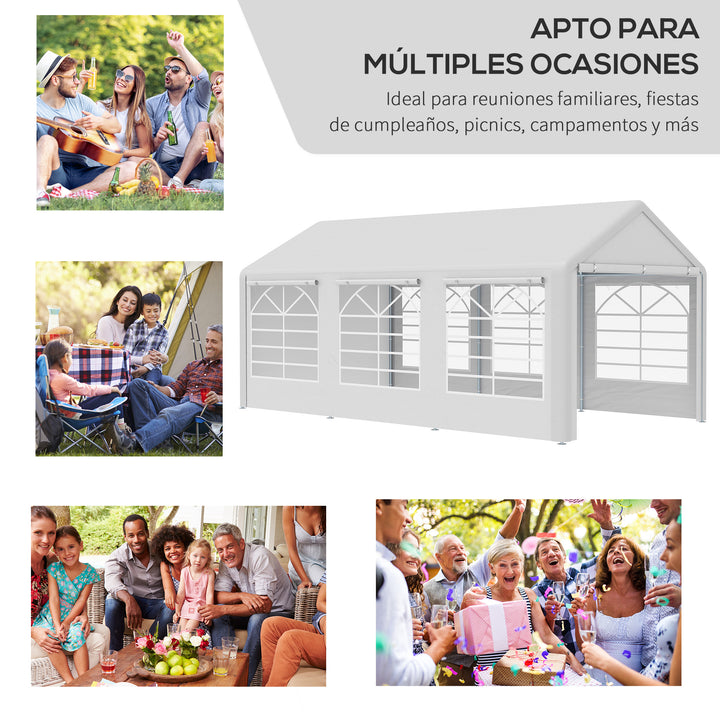 Pérgola para Jardim 6x3m Pérgola de Jardim com 4 Painéis Laterais 2 Portas Enroláveis e 6 Janelas Proteção UV para Exterior Eventos Casamentos Branco