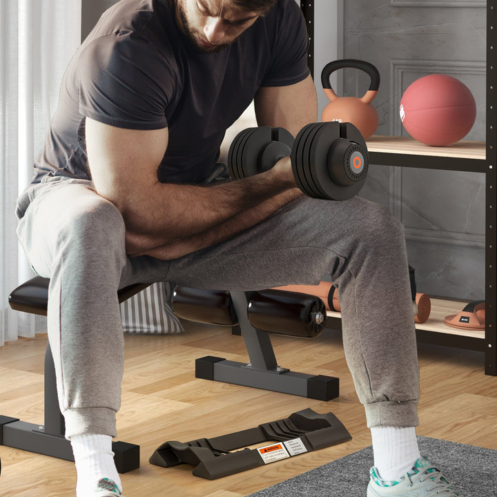 Conjunto de Pesos Ajustável de 10 kg Haltere para Exercício com Ajuste Rápido de Peso com Base de Armazenamento e Pega Antiderrapante para Treino em Casa e Ginásio 33xØ16 cm Preto