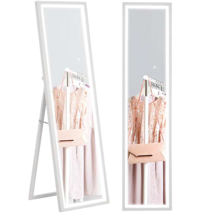 Espelho de Pé com Luz LED 40x160 cm Espelho de Corpo Inteiro com Iluminação de 3 Cores Tátil Função de Memória e Suporte para Sala de Estar Dormitório Branco