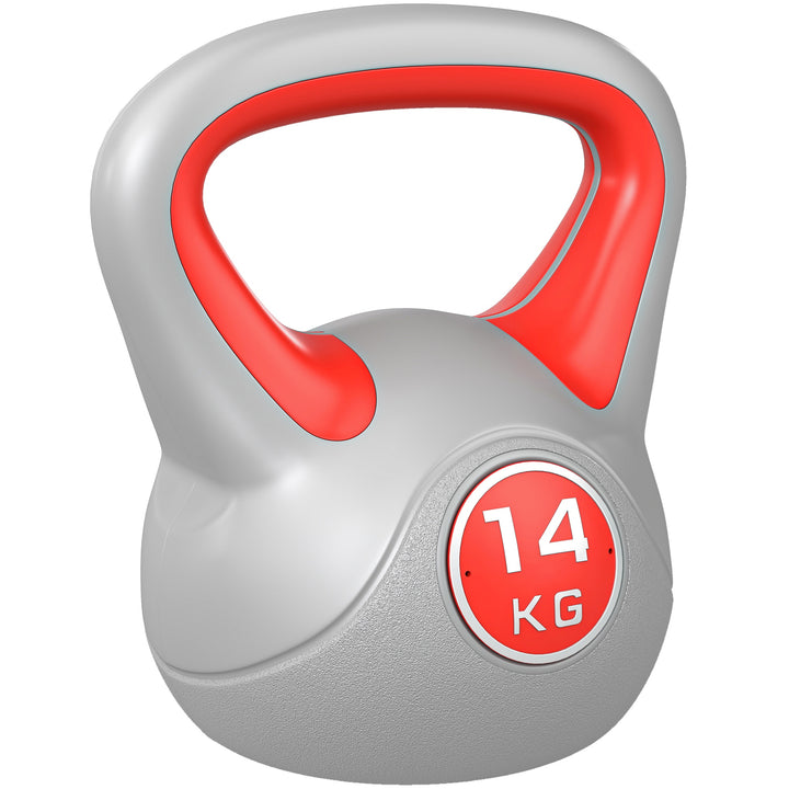 Kettlebell 14 kg Peso Russo com Revestimento de PU e Enchimento de Areia para Treinamento em Casa Ginásio 26x18x32 cm Vermelho e Cinza