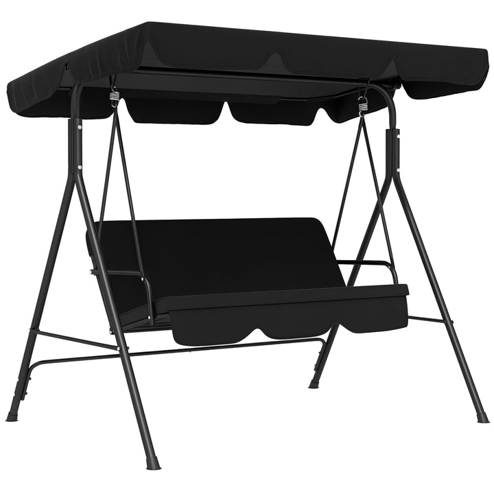 Baloiço de Jardim de 3 Lugares com Almofada Toldo Ajustável e Estrutura de Aço para Balcão Terraço Patio Carga Máx. 200 kg 172x110x153 cm Preto